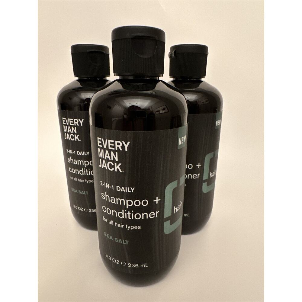 3 NEW Every Man Jack 2 In 1 Daily Shampoo Conditioner Hair Sea Salt‎ 8 Ounce